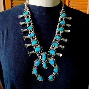 Najaho Sterling Turquoise Squash Blossom Necklace
